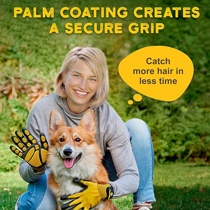 Pet Grooming and Bathing Gloves - Effective Pet Hair Remover for Cats, Dogs & Horses - Long & Short Fur - Deshedding Gloves for Pets