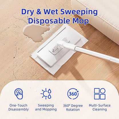 2026 New Snap Grip Mini Mop, Automatic Cloth Changing Mini Mops, 40inches Wet & Dry Click Mops for House Wall Window Bathroom Toilet Corners Door (1*mop+5*Cloth)