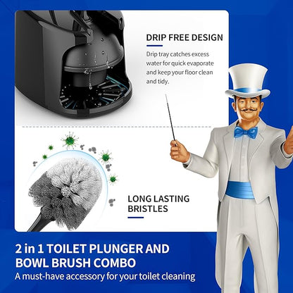 MR.SIGA Toilet Plunger and Bowl Brush with Holder, Heavy Duty Toilet Brush and Plunger Set for Bathroom Cleaning, Black, 1 Set