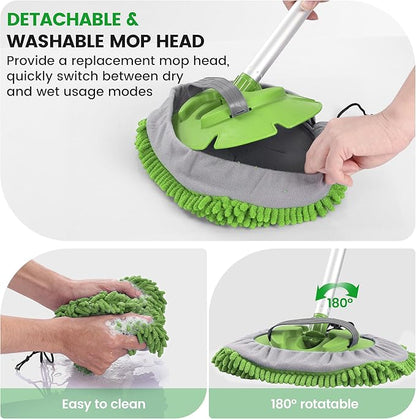 Car Wash Brush with Long Handle, 62'' Car Wash Mop, 7Pcs Chenille Microfiber Cars Washing Kit with Window Squeegee/Microfiber Towels /Wheel Brush for Cars RV Truck Boat Floor Window, Green