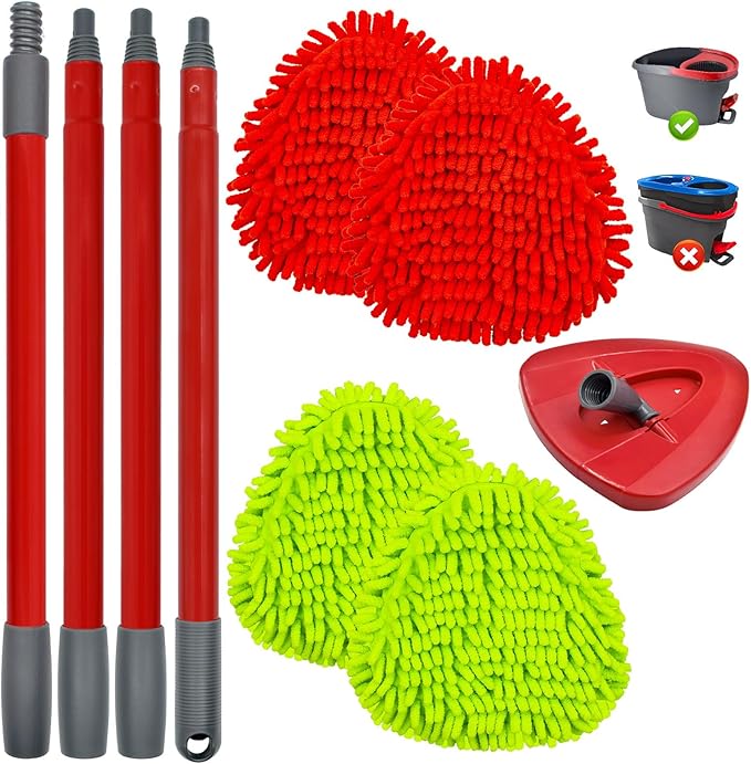 6 Packs Mop Head Replacements & 4-Section Spin Mop Handles for Ocedar, and Spin Mop Base Compatible with O-Cedar EasyWring 1 Tank Spin Mops Refills