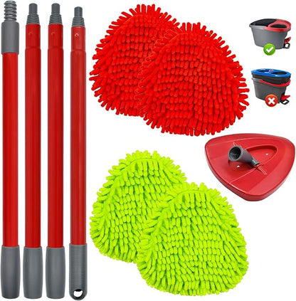 6 Packs Mop Head Replacements & 4-Section Spin Mop Handles for Ocedar, and Spin Mop Base Compatible with O-Cedar EasyWring 1 Tank Spin Mops Refills