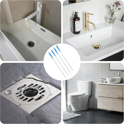 Yuanchu 4 Pack Flexible Drain Cleaning Brush, 23.6inch Long Drain Clog Remover Tool with Nylon Bristles Rust-Resistant Sink Unblocker Tool for Toilet Kitchen Shower Sewer Tub