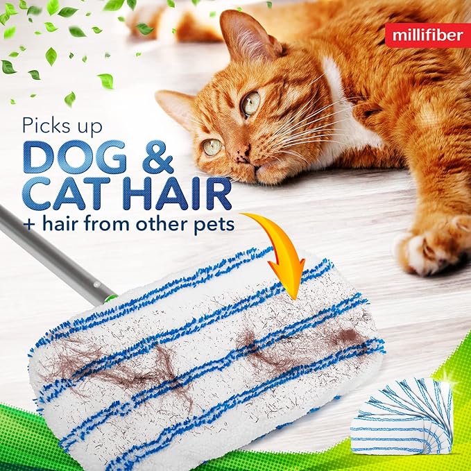 Millifiber Microfiber Reusable Mop Pads Compatible with Swiffer Sweeper (2-Pack) Washable Mop Pads for Wet & Dry Use (Handle is Not Included)