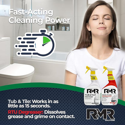 RMR Grime To Shine System – Tub & Tile Stain Remover + Ready to Use Degreaser, 2-Step Bathroom and Surface Cleaning Bundle for Tile, Grout, Shower, Counters, Floors and More, 2–32 Oz Bottles