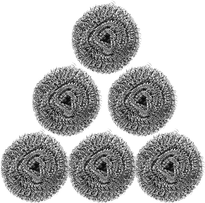 ULTECHNOVO 6pcs Steel Scrubber Sponges for Dishes Sturdy Cleaning Balls for Pots and Pans for Home and Commercial Use Effort-Saving Design Long-Lasting Clean