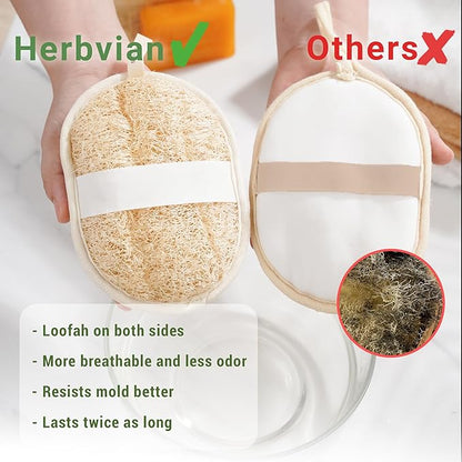 Vietnamese Natural Loofah Exfoliating Body Scrubber Pads, 100% Plant-Based Shower Luffa Sponge, Bath Loofah for Women Men (3, Oval 6.5"x4.9")
