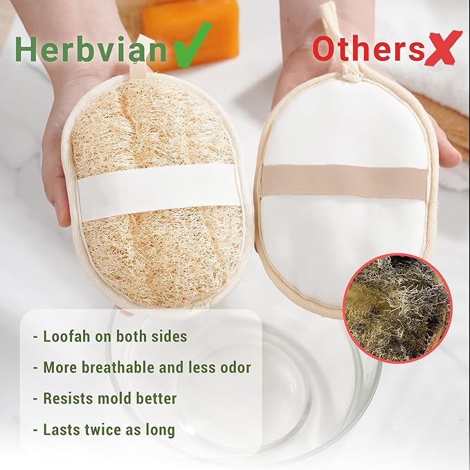 Vietnamese Natural Loofah Exfoliating Body Scrubber Pads, 100% Plant-Based Shower Luffa Sponge, Bath Loofah for Women Men (1, Oval 6.5"x4.9")