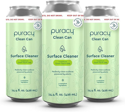 Puracy All Purpose Cleaner Clean Can – Plant-Powered Multi-Surface Cleaner - Surface Cleaner Solution As Seen on TikTok (Green Tea + Lime, 14.4 fl oz, 3 Pack)