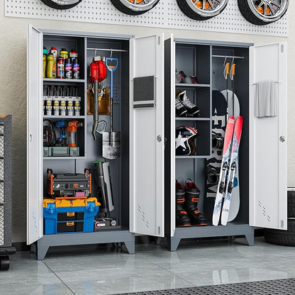 Metal Garage Storage Cabinets with Lock- 61" Tall Broom Closet Storage Cabinet & Pantry Organizer for Laundry Room, Home Office, Gym, School