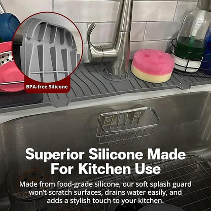 ODRAGO Silicone Kitchen Sink Splash Guard - 24.01 Inch Faucet Mat for Kitchen Sink Water - Longer Faucet Handle Drip Catcher Tray-Sink Guard for Kitchen Sink (Grey)