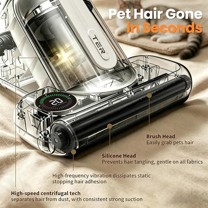 TER Bed Vacuum Cleaner, Smart Dust Sensor, HEPA Filter, 16Kpa Strong Suction & 35000 RPM Tapping, 131°F Heat, 5-in-1 Deep Cleaning Mattress Vacuum Cleaner UV for Bed/Couch/Pet Hair (Corded)