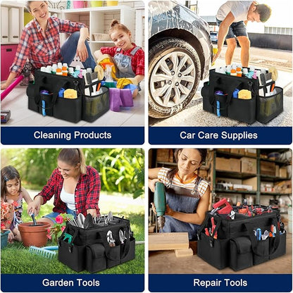 Cleaning Caddy Bag,Large Cleaning Supplies Organizer with Handle for Housekeepers, Black