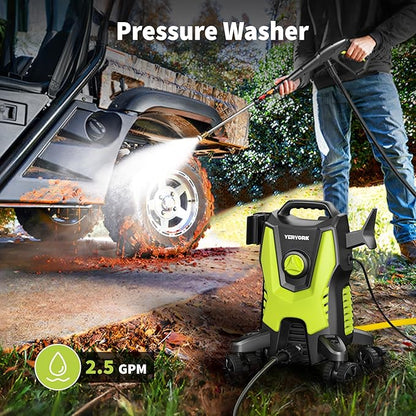 Yeryork Pressure Washer, 3500 PSI Power Washer with 4 Lockable Wheels, Steel Wand, 4 Quick Connect Nozzles, 500ml Foam Cannon, High Pressure Washer for Decks/Driveways/Cars Cleaning