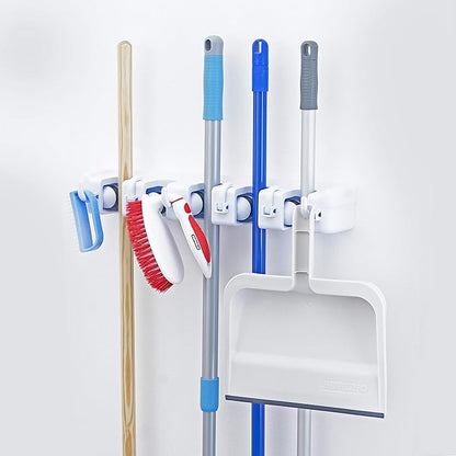 Superior 5 Slot Mop and Broom Organizer (White)