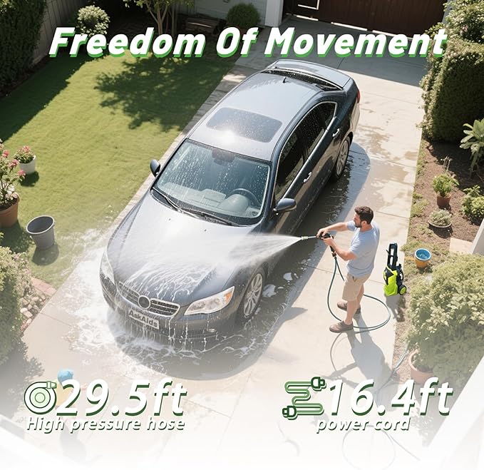 Portable Power Washer, 4 Quick Connect Nozzles, High Cleaning Machine for Car, Patio, Driveway,Fences,Decks