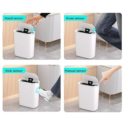 5 Gallon Motion Sensor Bathroom Trash Can Automatic Garbage Cans with Lid Touchless Smart Slim Plastic Trash Bin for Kitchen, Bedroom, Toilet, Office, Living Room