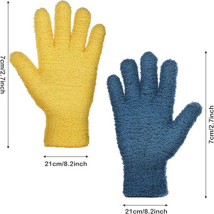 Patelai 2 Pairs Microfiber Gloves for plants Dusting Cleaning Glove Mittens House Cars Blinds Dusting(Yellow, Dark Blue,Large)