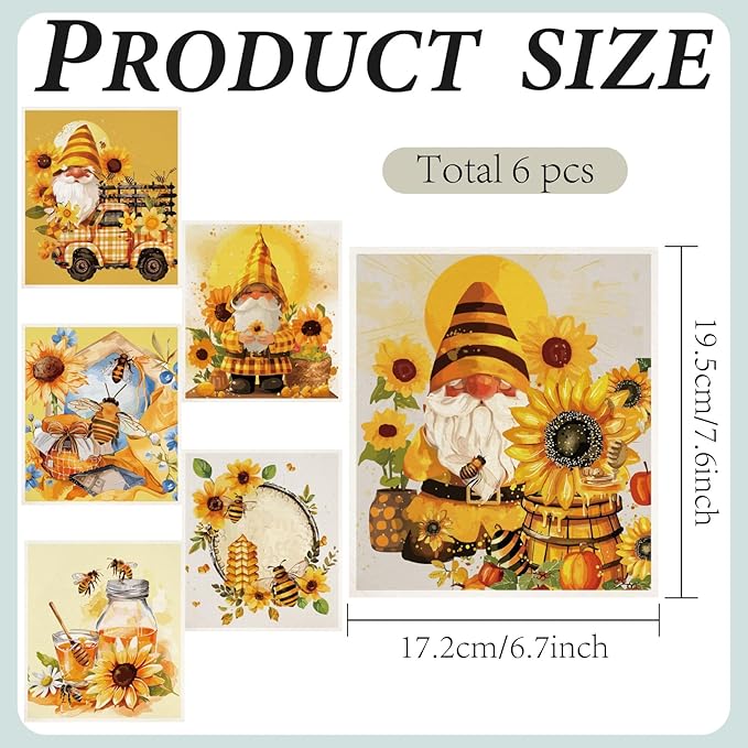 CREATCABIN 6Pcs Swedish Dishcloths for Kitchen Reusable Swedish Dish Towels Gnomes Absorbent Swedish Dish Rags Sunflower Bee Washable Sponge Cleaning Cloths No Odor Fast Drying Dish Cloths 7.6x6.7Inch