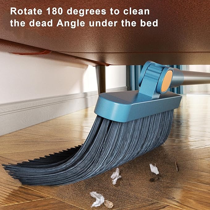 YOXIER Broom and Dustpan Set,Buckle Type Brooms and Dustpan Set with Scraping Teeth & Scraper,Brooms Indoor 180° Rotatable,Long Handle Broom Dustpan Set for Home Office Floor Cleaning White