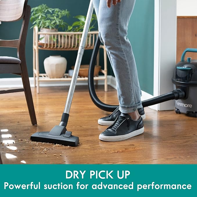 Kenmore KW3010 Bagged Canister Vacuum 3 Gallon Lightweight Cleaner High Efficient with 3 Cleaning Tools & Washable Filter for Household, Hard Floor, Carpet & Pet Hair, 3Gallons, Black+Dry