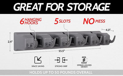 Zulay Home Mop and Broom Organizer Wall Mount - Easy To Install Mop and Broom Holder Wall Mount For Storing Cleaning Supplies - Organizer Utility Racks Mop Holder and Broom Hanger (5 Slots, Gray)