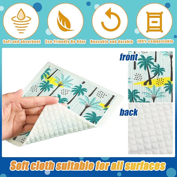 Remagr 6 Pcs Swedish Kitchen Dish Towels Kitchen Cloths Reusable Sponge Cleaning Cloths Absorbent Dish Cloth Quick Drying Washable Cleaning Wipes No Odor Hand Towel (Ocean)