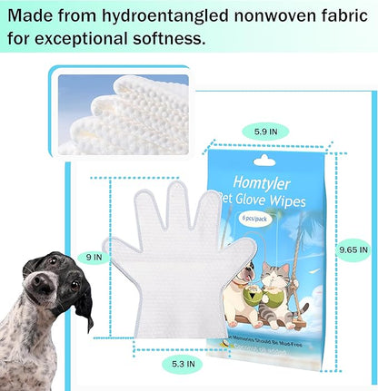 Homtyler Dog Wipes & Cleaning Gloves 2-in-1 for Dogs and Cats, Extra-Thick Pet Wipes with Coconut Oil for Lick-Safe Paws, Eyes, Ears & Body, Rinse-Free Waterless Bath for Deodorizing&Cleansing, 24 PCS