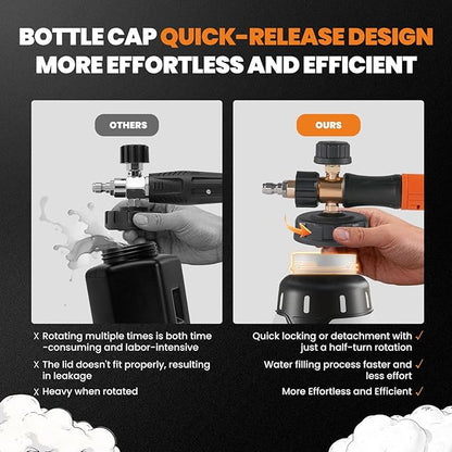 maXpeedingrods Foam Cannon for Pressure Washer, 1300ML Wide Mouth Quick Release Car Wash Foam Gun with Adjustable Soap Cannon & Thick Snow Foam, 1/4'' Quick Connector, with 2 Orifice Nozzle (White)