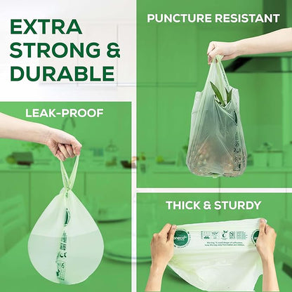 ANECO 100% Compostable Food Waste Bags 1.6 Gallon With Handles (30 Count), Small Compost Bags for Countertop Bin, OK Compost HOME & BPI Certified Compostable Kitchen Food Waste Bags