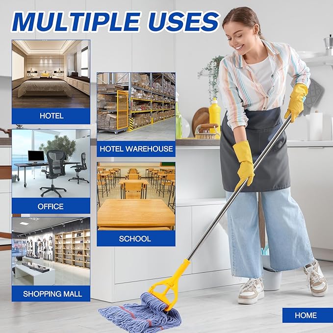 Eccliy 3 Pack Mop Heads Replacement Commercial Industrial Mop Heads Heavy Loop End Cotton String Heavy Duty Refills Wet Washable Refills for Home General Floor Cleaning (Blue,Red)