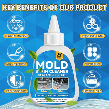 Mold Stain Cleaner Gel, 8 Fl Oz Washing Machine Cleaner with Brush, Mold Cleaner Gel for Front Loader Washing Machine Seal, Bathroom Grout, Kitchen Sink, Shower, Refrigerator Strip (Basil)