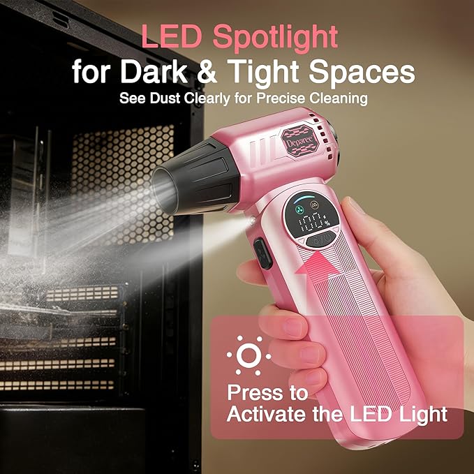 Electric Air Duster for PC Keyboard, Car & Home Cleaning, Powerful Cordless Air Blower with Vacuum Function, Infinite Speed Control, Fast Charging, Compact Rechargeable Dust Cleaner – Pink