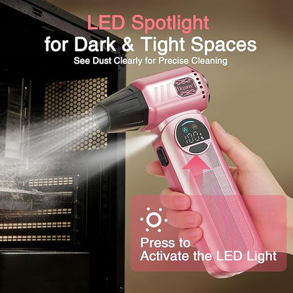 Electric Air Duster for PC Keyboard, Car & Home Cleaning, Powerful Cordless Air Blower with Vacuum Function, Infinite Speed Control, Fast Charging, Compact Rechargeable Dust Cleaner – Pink