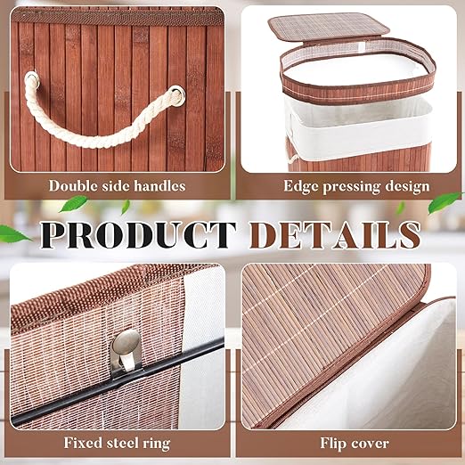 1 Pack 21 Gallon Bamboo Slim Trash Can with Lid Large Foldable Slim Rectangular Garbage Can Bamboo Waste Basket for Bathroom Bedroom Office Home Salon Spa (Coffee)