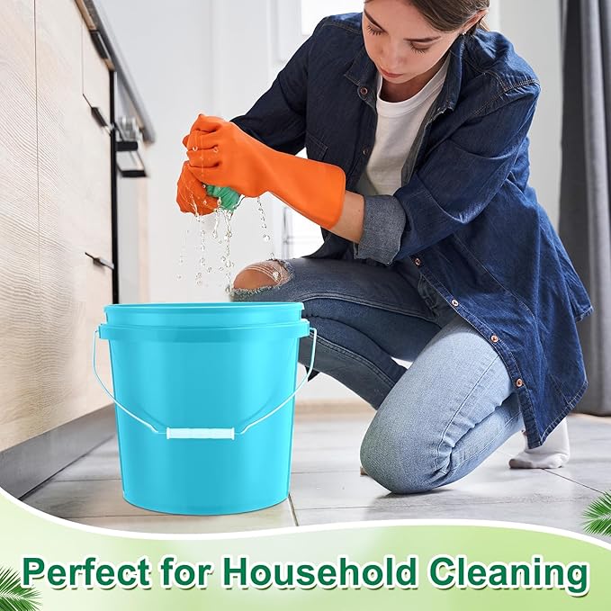 Tioncy 10 Pcs 2 Gallon Plastic Bucket with Lid Heavy Duty 2 Gallon Bucket Pail with Lid Handle for Storage Container Home Household Cleaning (Light Blue)