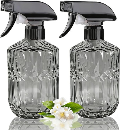 Glass Handheld Spray Bottle, 15oz Refillable Water Bottle Spray, Reusable Adjustable Nozzle Plant Mister Spray Bottles Indoor, Plant Mister for Hair, Cleaning, Gardening, Pets Care (Dark Grey)