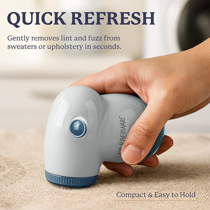 Farberware Lint Remover Fabric Shaver – Battery Operated Lint Shaver with Triple Blades for Clothes, Sweater Shaver to Remove Fuzz, Lint Balls, Pilling for Clothing, Couch, Furniture (Blue, Small)