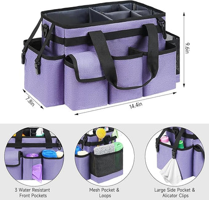 Cleaning Caddy,Cleaning Bag for Housekeepers,Cleaning Supplies Organizer with Handle,Purple