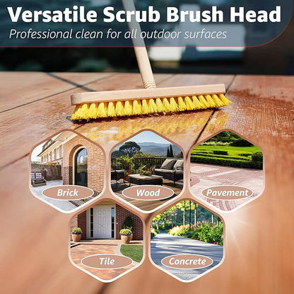 Deck Scrub Brush Head 11.81" - Deck Brush for Scrubbing Heavy Duty, Scrub Broom Head with Hard Nylon Bristles, Concrete Brush, Outdoor Stiff Bristle Brush for Cleaning Wooden Deck, Floor, Garage