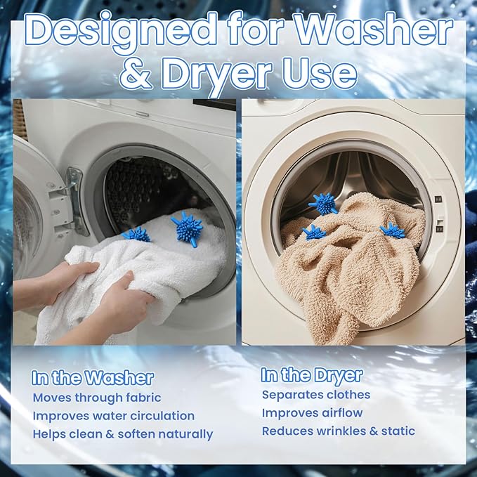 Zhehao 8 Pcs Dryer Balls Silicone Agitator Balls for Washing Machine 2.36inch Reusable Laundry Agitator Ball for Washer Reusable Wrinkle & Pet Hair Reducer for Washing Machine