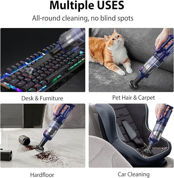 17000PA Cordless Handheld Vacuum Cleaner, 100W Brushless Motor, 2H Type-C Fast Charging, LED Screen & Light, Portable for Car, Home, Pet Hair