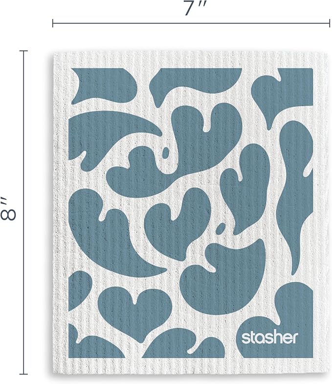 Stasher Swedish Dishcloths for Kitchen, 3-Pack Reusable Dish Cloths, Super Absorbent, Soft, Washable, Biodegradable, Paper Towel Alternative, Quick Drying, Dishwasher Safe, Geometric Print, 7" x 8"