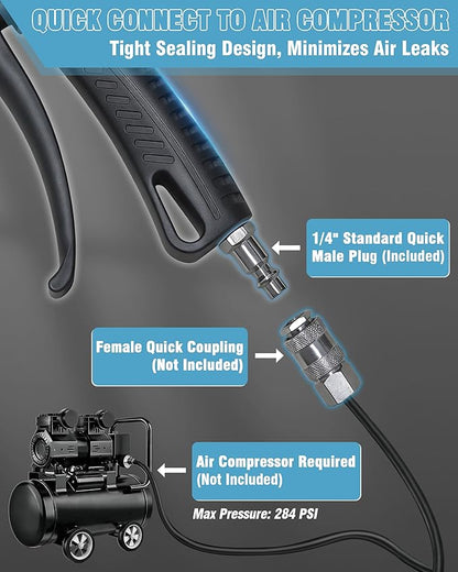 KEENTECH 17" High-Volume Air Blow Gun with Long Nozzle, Powerful Air Nozzle Blow Gun with Adjustable Airflow, Pneumatic Air Compressor Accessories Tool for Industrial & Household Dust Cleaning, Car