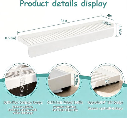 Silicone Sink Edge Protector Splash Guard, 24x4 Inch with Suction Cups & 5°Tilt, Cuttable for Kitchen Bathroom Countertops, Granite Quartz Surfaces (Transparency)