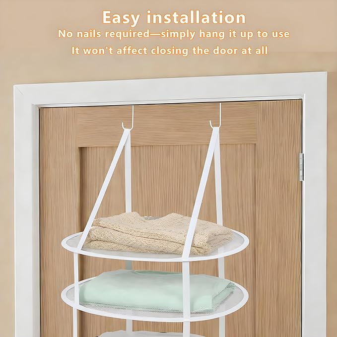 SAMJANE Hanging Sweater Drying Rack – Lay-Flat Warp-Knit Airflow Mesh for Delicates, 3 pcs 3-Tier Foldable Space-Saving Door-Hanging Design for Fast Drying & No Deformation in Small Spaces (White)