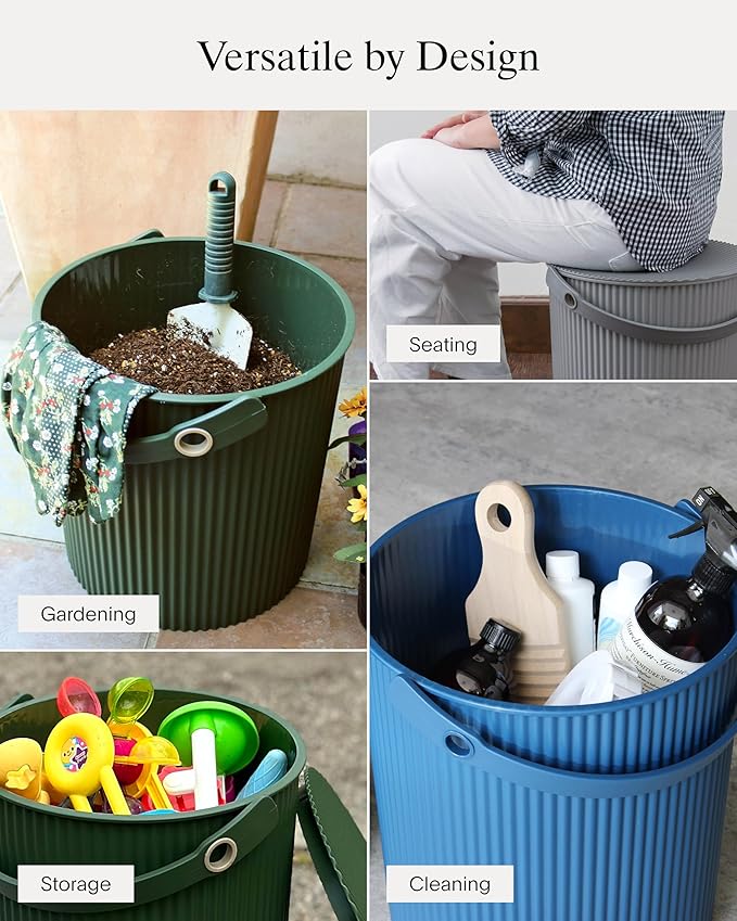 Hachiman Mini Bucket - 1.1 Gallon Heavy Duty Bucket with Lid and Handle - Hands-Free Filling - Easy to Stack and Store - Indoor Outdoor Use - 6.9" x 8.3" - White
