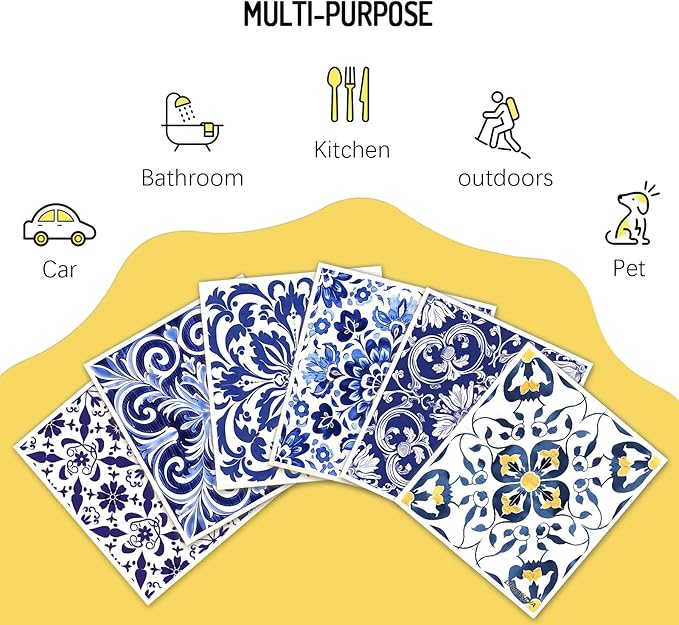 Swedish Dishcloths 6 Pack, Reusable Paper Towels Super Absorbent and Quick Drying for Kitchen, Biodegradable Washable Dish Towels Dishwasher Safe, Cleaning Cloths with WaterColor Design (Grid)
