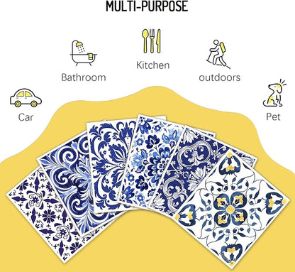 Swedish Dishcloths 6 Pack, Reusable Paper Towels Super Absorbent and Quick Drying for Kitchen, Biodegradable Washable Dish Towels Dishwasher Safe, Cleaning Cloths with WaterColor Design (Grid)