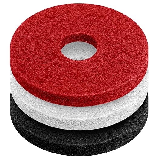 Teenyyou 3 Pcs 12" Cleaning Orbiter Pads Commercial Floor Buffer Pads Hardwood Floor Maintenance Scrubber Polisher Cleaning and Stripping for Orbiter Machine (Black,Red,White)